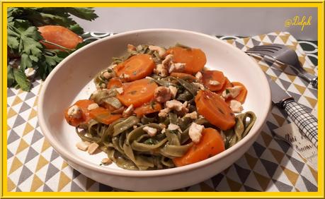 Pâtes aux épinards, carottes et lait de coco