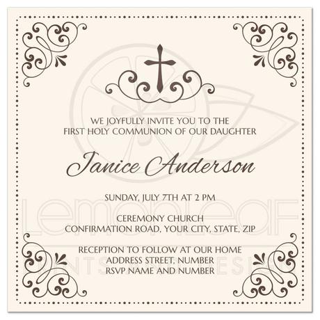 Cream and brown First Holy Communion or Confirmation invitation