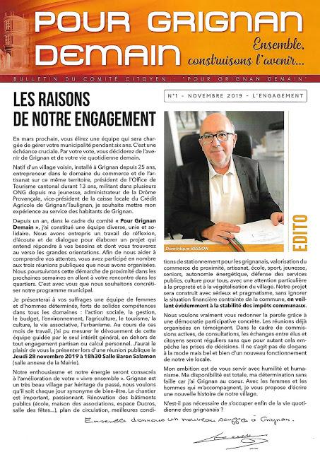 POUR GRIGNAN DEMAIN : « L’AVENIR EST ENTRE VOS MAINS »