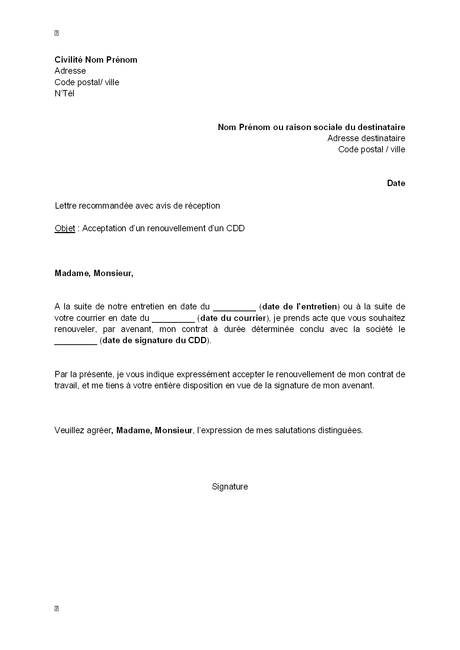 modele de lettre confirmation d acceptation de poste
