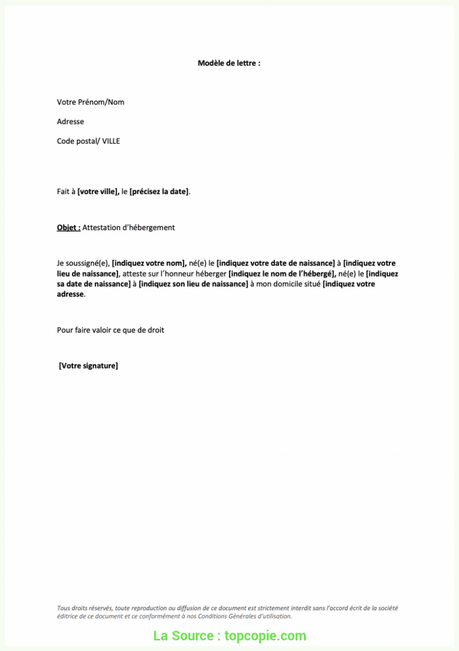 Bien Exemple De Lettre De Confirmation D'Hébergement ...