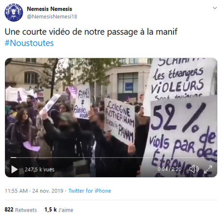 L’agression raciste et xénophobe faite à #NousToutes (par les fachos de #Nemesis)