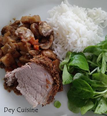 Filet mignon en croûte de noix & petits légumes