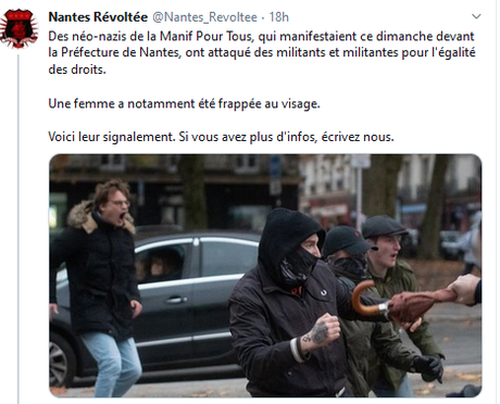 le drôle de service d'ordre de #LMPT : à #Nantes, des nazis agressent une militante #LGBTQ