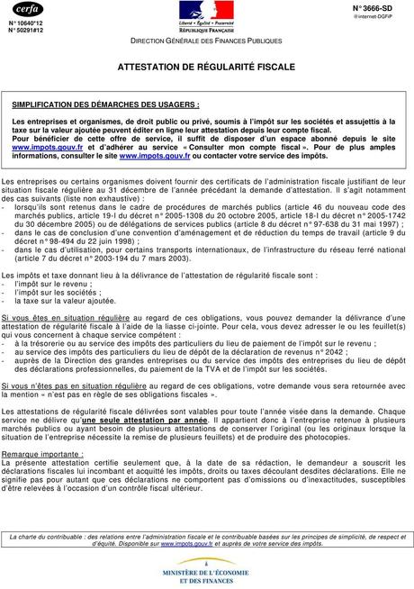 attestation régularité fiscale ATTESTATION DE RÉGULARITÉ FISCALE - PDF Téléchargement Gratuit