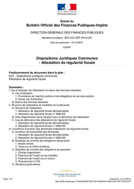 attestation régularité fiscale Bo fi p-attestation de régularité fiscale