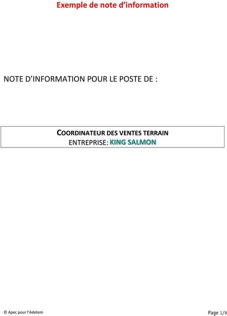 Exemple de note d information NOTE D INFORMATION POUR LE ...