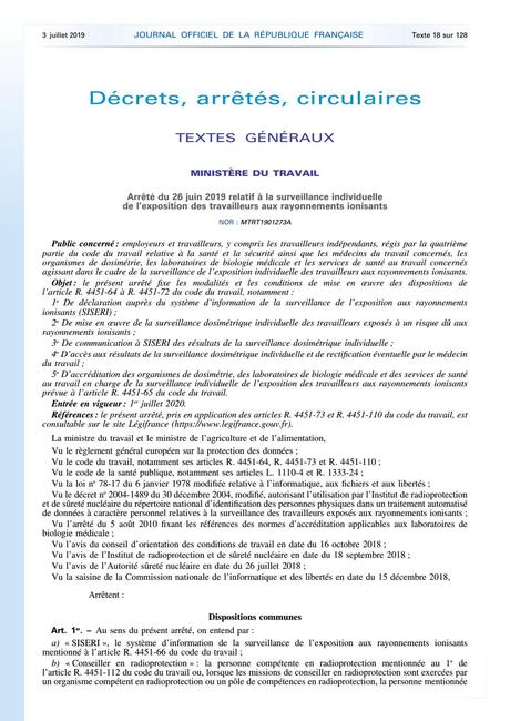 Arrêté du 26 juin 2019---surveillance individuelle de l ...