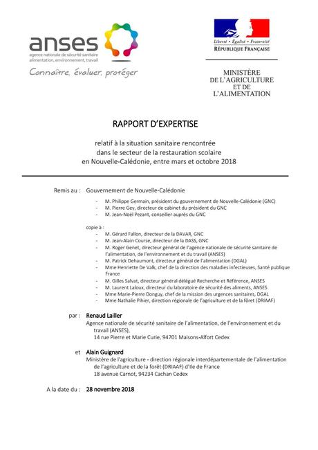 Rapport ANSES situation sanitaire restauration scolaire by ...