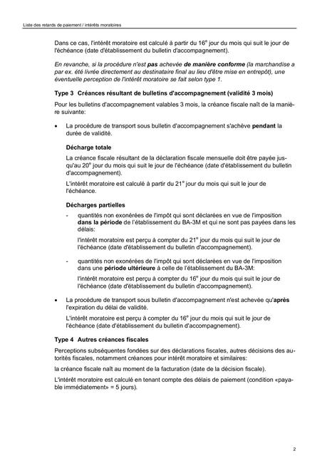 Impôt sur les huiles minérales Liste des retards de ...