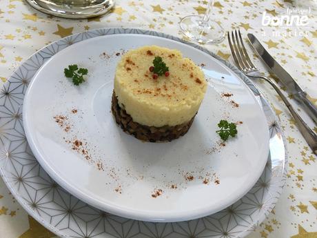 Parmentier végétarien de Noël au céleri, châtaignes et champignons