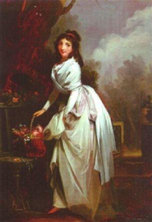 Boilly 1789-93 la jardiniere (Jeune femme deposant un panier de fleurs sur un banc)