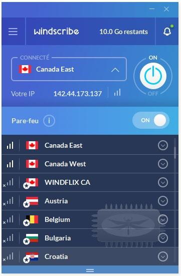Windscribe - un client VPN gratuit avec 10 Go de données par mois