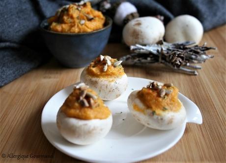 Champignons garnis à la tartinade de courge { sans gluten, sans lait, sans œufs }