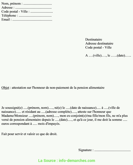 exemples de modèles: Lettre Type Pension Alimentaire Amiable