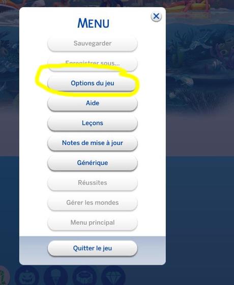 Options du jeu Sims 4