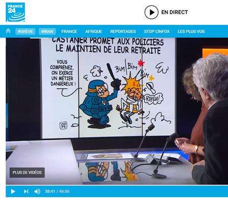 Mon dessin sur les retraites des policiers sur France 24...