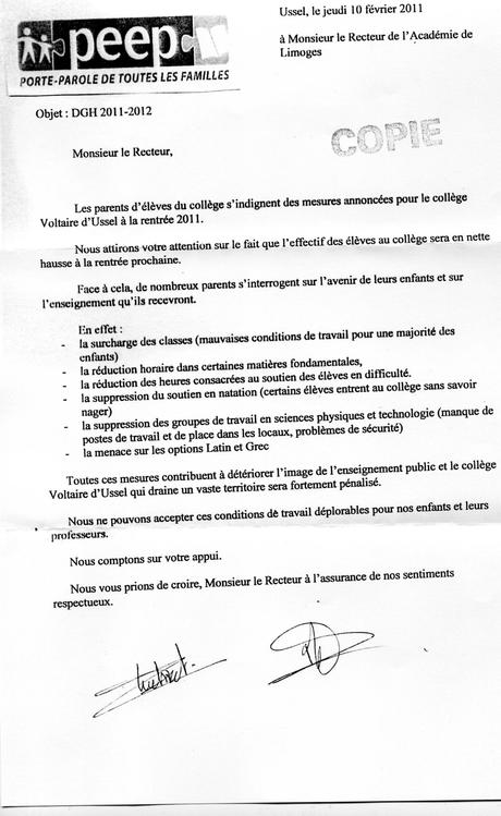 RTF] Lettre Aux Parents D Eleves Modele