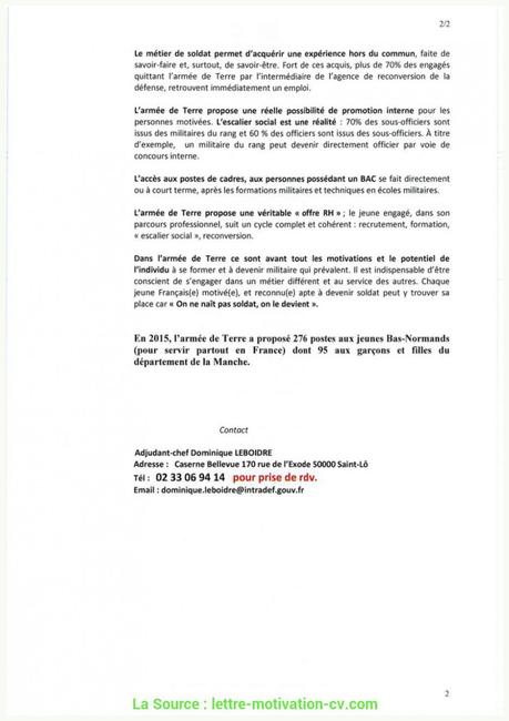 courrier militaire exemples de modèles: Lettre De Motivation Pour L Armee De Terre