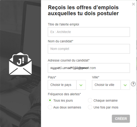 Voici un exemple d'alerte-emploi de Jobillico. Un bon moyen de trouver un emploi rapidement.