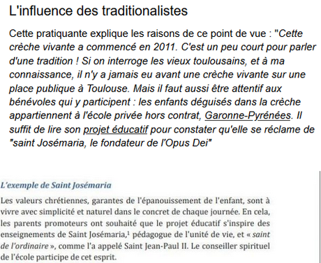 Crèche de Noël sous influence (de l'Opus Déï) à Toulouse : le combat pour la laïcité, c'est toujours pour les autres ou bien ?