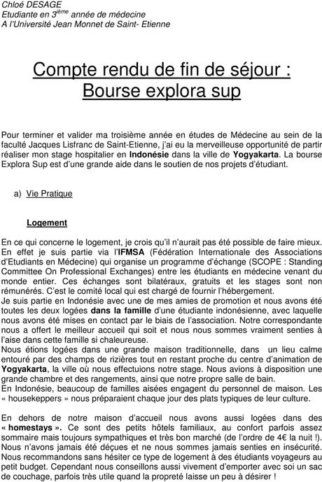 Compte rendu de fin de séjour : Bourse explora sup - PDF ...