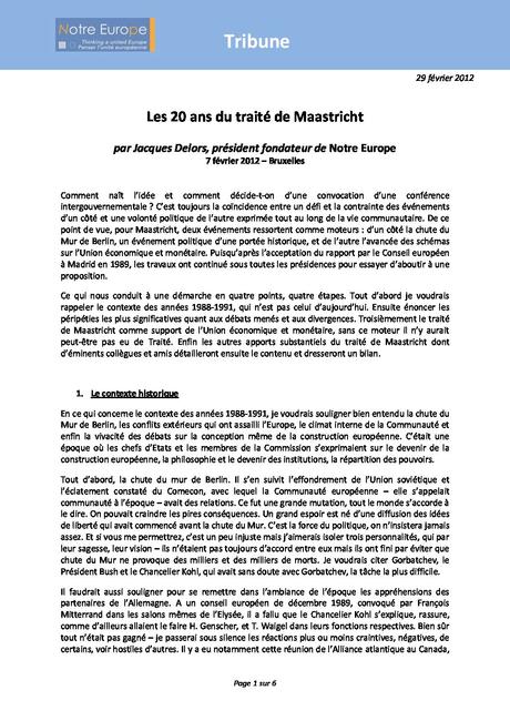 Les 20 ans du traité de Maastricht | Institut Jacques Delors