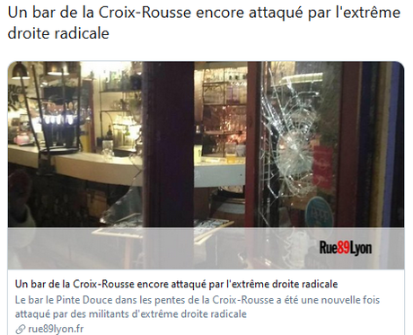 ENCORE un bar vandalisé par l'extrême-droite à Lyon : leur terrorisme va durer jusqu'à quand ?
