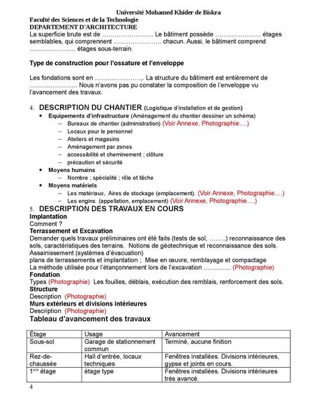 exemple de rapport de fin de chantier