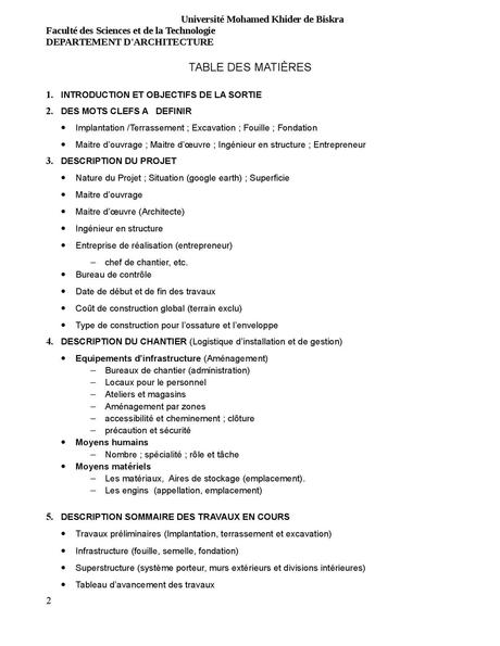rapport journalier des travaux