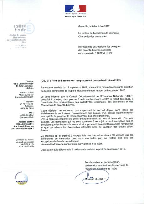 réponse négative stage Le Pont de l'Ascension en question... - Le Flocon Alpe d'Huez