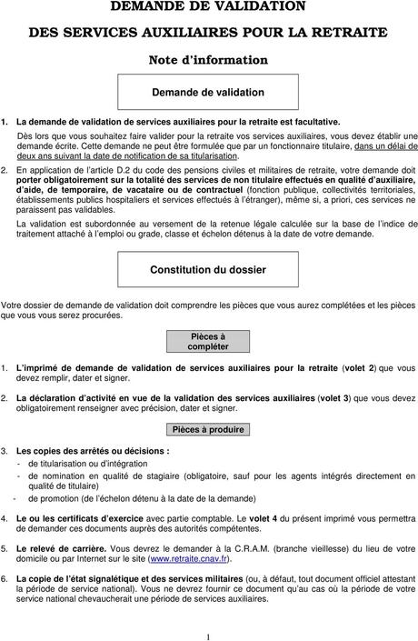 DEMANDE DE VALIDATION DES SERVICES AUXILIAIRES POUR LA ...