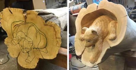 Un artiste du bois sculpte des adorables animaux de la forêt dans des bûches qu’il a récupéré