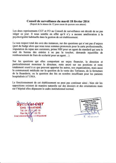 demande de stagiairisation intervention commune CGT et FO au conseil de surveillance ...