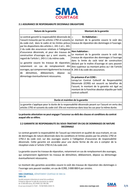 ASSURANCE DÉCENNALE - LOMAN