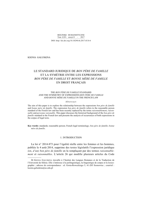 PDF) Le standard juridique de bon père de famille et la ...