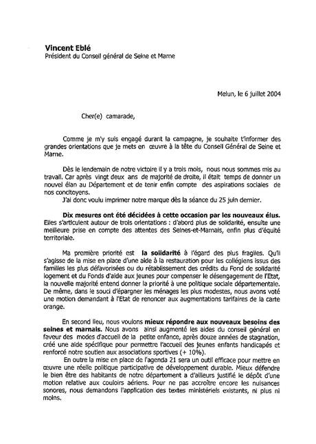 Lettre aux socialistes de Seine-et-Marne, le 6 juillet 2004 ...