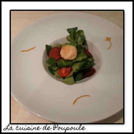 Salade de mâche au St Jacques, orange et gingembre
