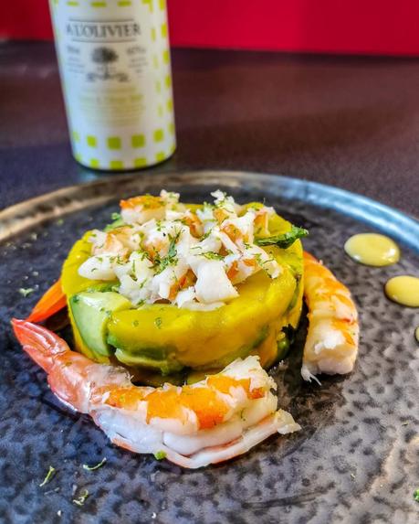 Salade crevettes, avocat, mangue sauce citron coco de chez A L’olivier Salade crevettes, avocat, mangue sauce citron coco de chez A L’olivier