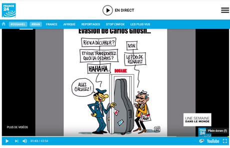 Mon dessin sur l'évasion de Carlos Ghosn sur France 24...