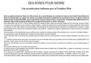 Fondation Rainer Maria RILKE  « Des roses pour Sierre » une pièce maîtresse Fondation Rilke