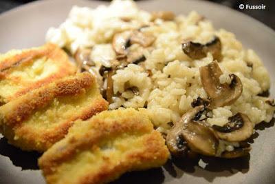 Maquereau pané et risotto aux champignons