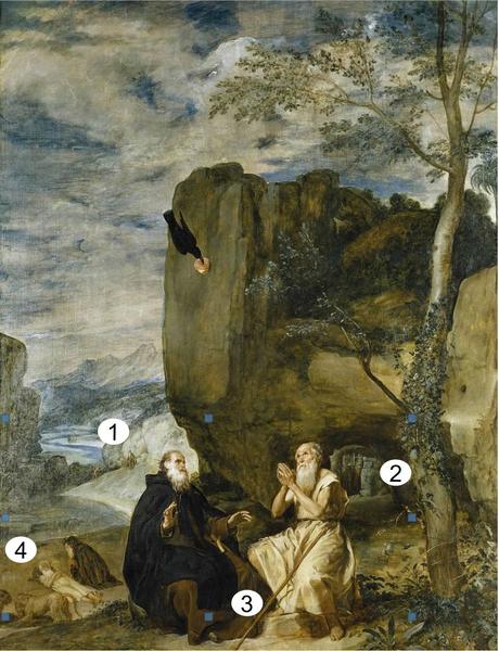 Un pendant très particulier : les Fileuses Velazquez 1635-38 San_Antonio_Abad_y_San_Pablo,_primer_ermitano_Prado) schema