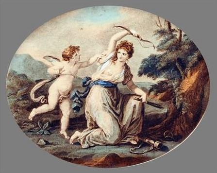 Angelica Kauffmann 1784 Cupid disarmed by Euphrosine gravure de Thomas Burke