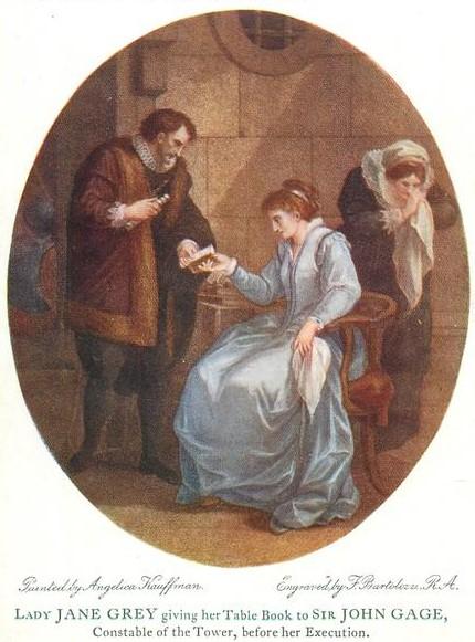 Angelika Kauffmann 1789 La reine d'Angleterre Jane Grey et le constable gravure de Bartolozzi, 1798 British Museum