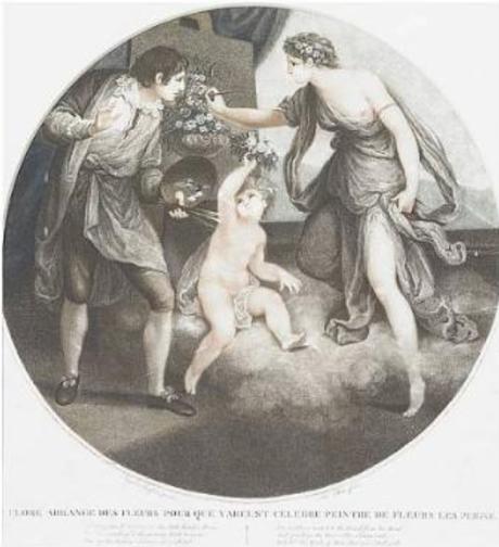 Angelica Kaufmann 1782 pour Bowles Flora montrant a un paysan comment eindre des roses gravure de Thomas Burke 1784