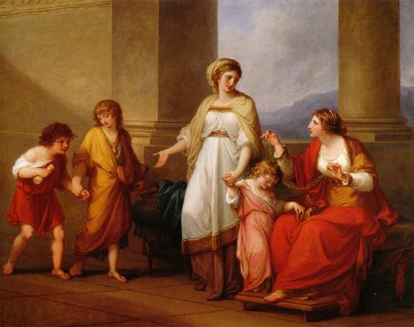 Angelica Kauffmann 1785 Bowles Cornelia, Mother of Gracchi, Pointing to Children as Her Treasures 101 x 127 cm, Richmond, Virginia Museum of Fine Arts .