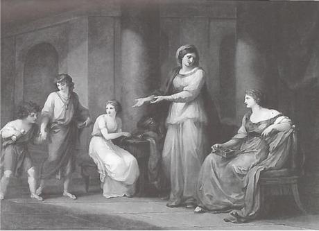 Angelica Kauffmann 1788 Poniatowski Cornelia, Mother of Gracchi, Pointing to Children as Her Treasures 101 x 152 cm Coll priv.