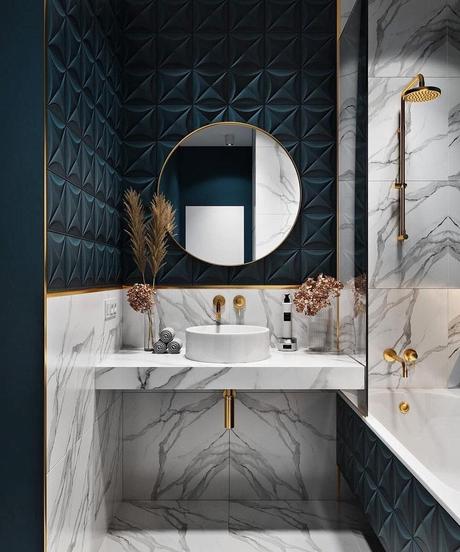 salle de bain marbre blanc bleu déco moderne clematc