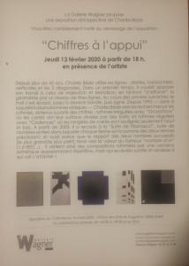 Galerie WAGNER  exposition Charles BEZIE « Chiffres à l’appui » 13 Février au 14 Mars 2020